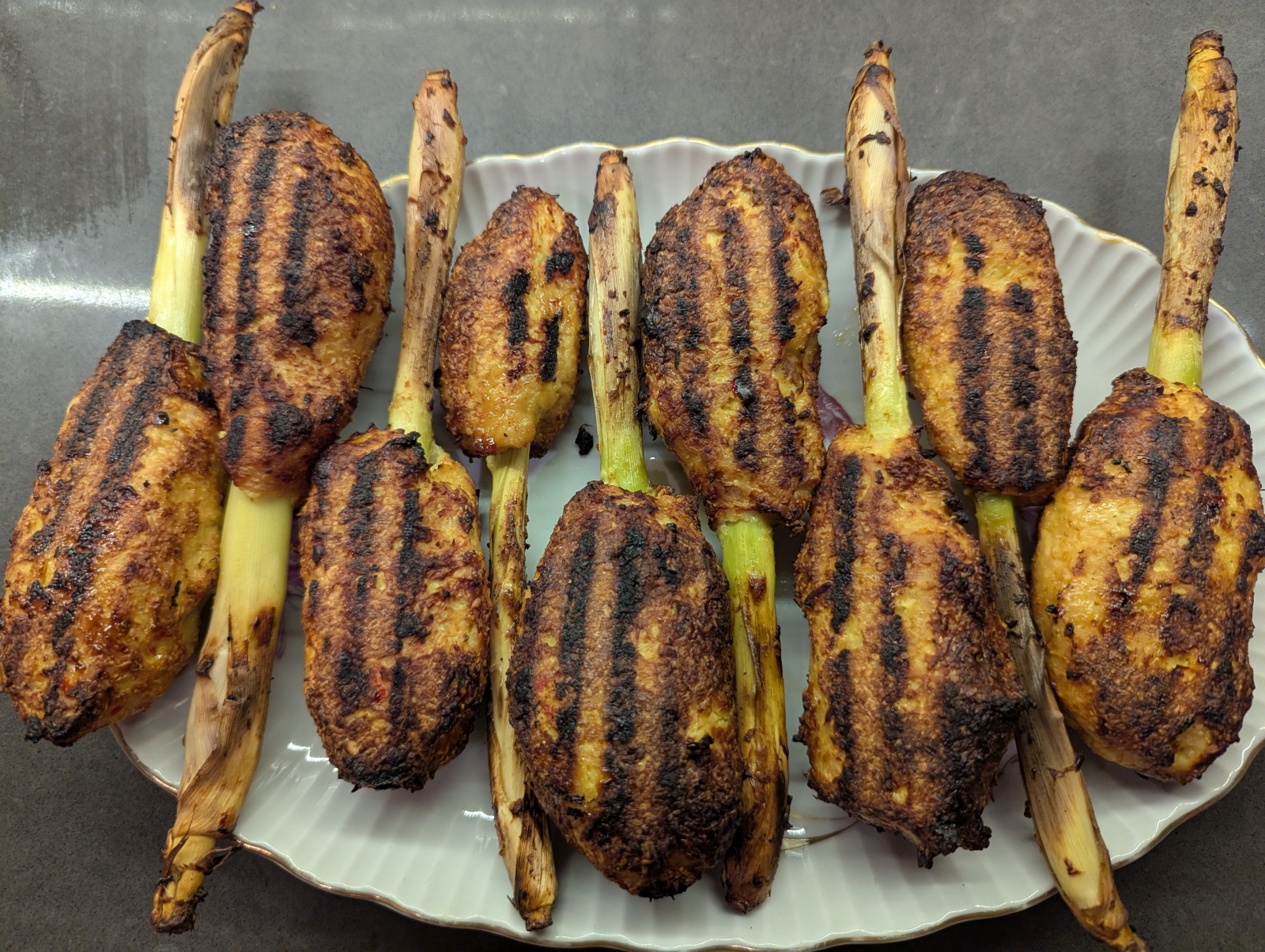 Balinese Chicken Sate Lilit on Lemongrass Stalks